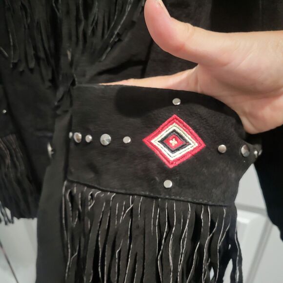 Black Western Suede Leather Fringe Jacket Embroidered Roamans Womens  Sz 18W - Picture 14 of 14